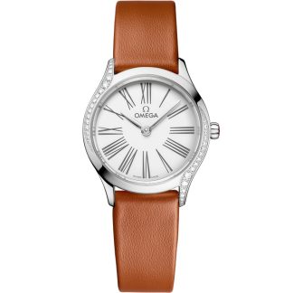 Omega De Ville Mini Trésor 26 mm, aço em bracelete de pele 428.17.26.60.04.004