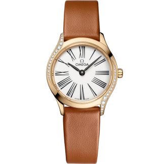 Omega De Ville Mini Trésor 26 mm, ouro Moonshine™ em bracelete de pele 428.57.26.60.04.004
