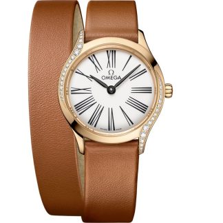 Omega De Ville Mini Trésor 26 mm, ouro Moonshine™ em bracelete de pele 428.57.26.60.04.005