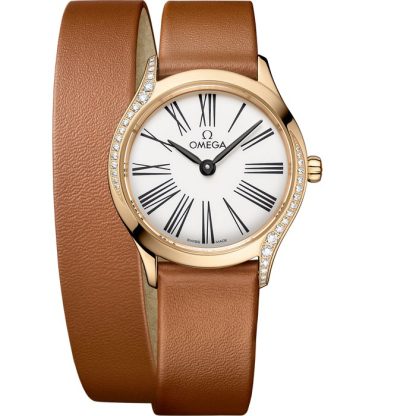 Omega De Ville Mini Trésor 26 mm, ouro Moonshine™ em bracelete de pele 428.57.26.60.04.005