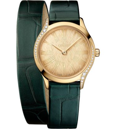 Omega De Ville Mini Trésor 26 mm, ouro Moonshine™ em pele de crocodilo 428.58.26.60.99.002