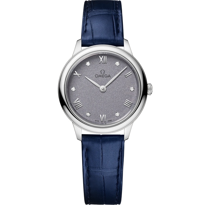 Omega De Ville Prestige 27,5 mm, aço em bracelete de pele 434.13.28.60.53.001
