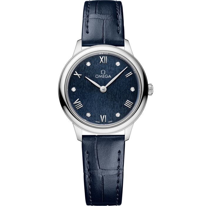Omega De Ville Prestige 27,5 mm, aço em bracelete de pele 434.13.28.60.53.002