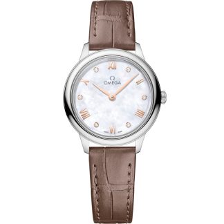 Omega De Ville Prestige 27,5 mm, aço em bracelete de pele 434.13.28.60.55.001