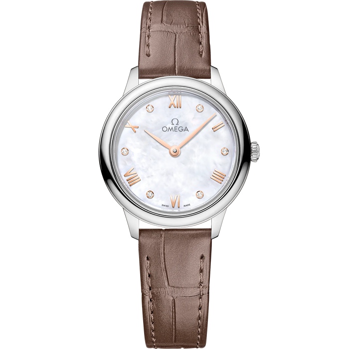 Omega De Ville Prestige 27,5 mm, aço em bracelete de pele 434.13.28.60.55.001