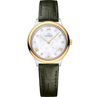 Omega De Ville Prestige 27,5 mm, aço - ouro amarelo em bracelete de pele 434.23.28.60.55.001