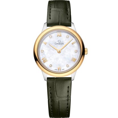 Omega De Ville Prestige 27,5 mm, aço - ouro amarelo em bracelete de pele 434.23.28.60.55.001