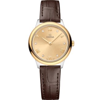Omega De Ville Prestige 27,5 mm, aço - ouro amarelo em bracelete de pele 434.23.28.60.58.001