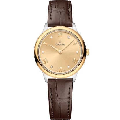 Omega De Ville Prestige 27,5 mm, aço - ouro amarelo em bracelete de pele 434.23.28.60.58.001