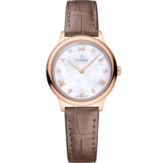 Omega De Ville Prestige 27,5 mm, ouro Sedna™ em bracelete de pele 434.53.28.60.55.001