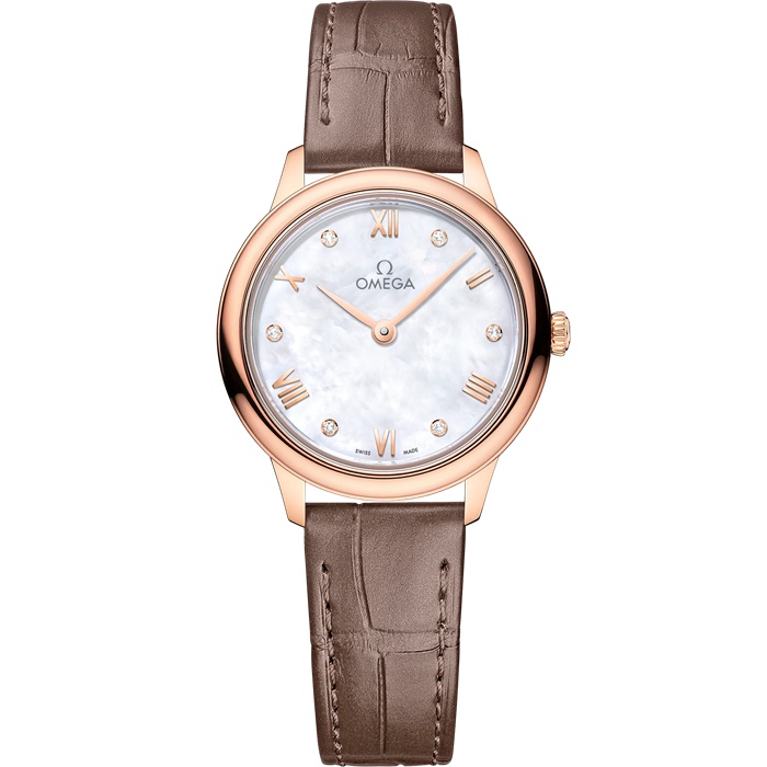 Omega De Ville Prestige 27,5 mm, ouro Sedna™ em bracelete de pele 434.53.28.60.55.001