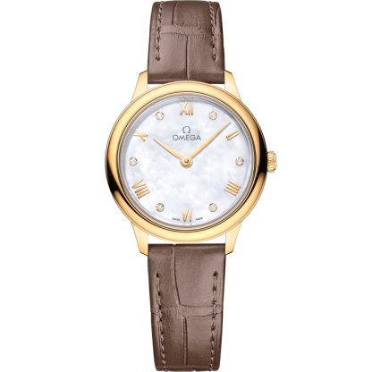 Omega De Ville Prestige 27,5 mm, ouro amarelo em bracelete de pele 434.53.28.60.55.002