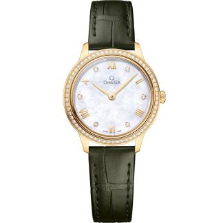 Omega De Ville Prestige 27,5 mm, ouro amarelo em bracelete de pele 434.58.28.60.55.002