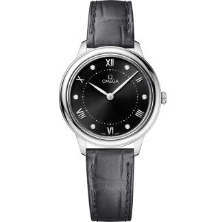 Omega De Ville Prestige 30 mm, aço em bracelete de pele 434.13.30.60.51.001