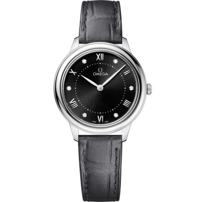 Omega De Ville Prestige 30 mm, aço em bracelete de pele 434.13.30.60.51.001
