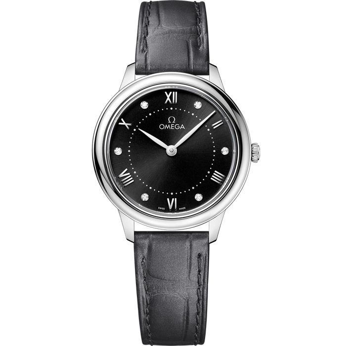 Omega De Ville Prestige 30 mm, aço em bracelete de pele 434.13.30.60.51.001