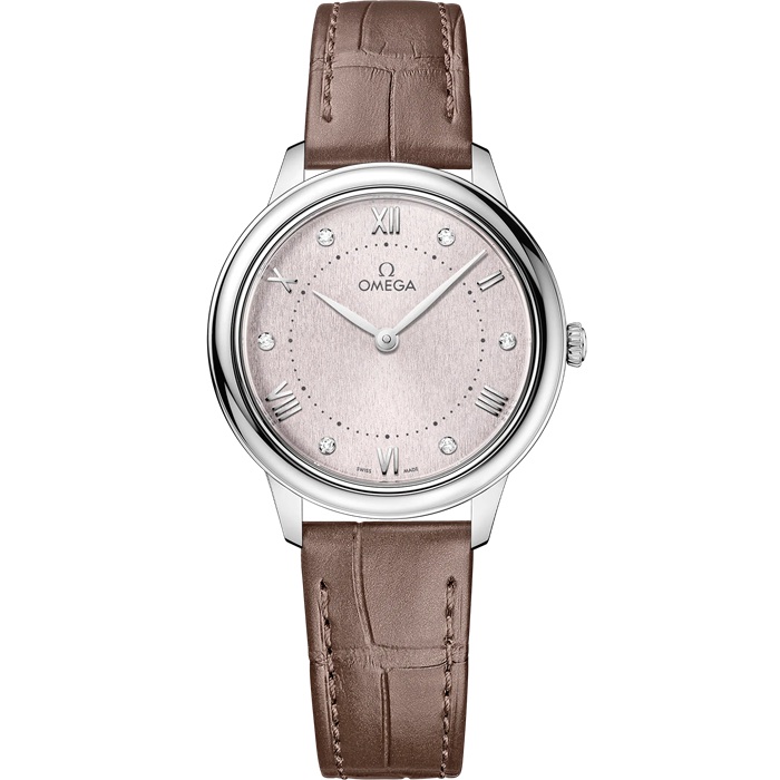 Omega De Ville Prestige 30 mm, aço em bracelete de pele 434.13.30.60.52.001