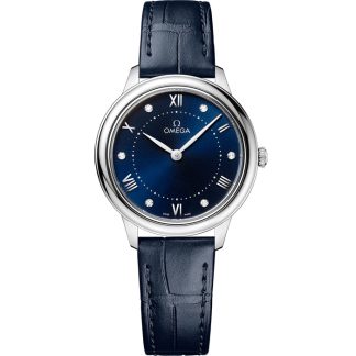 Omega De Ville Prestige 30 mm, aço em bracelete de pele 434.13.30.60.53.001