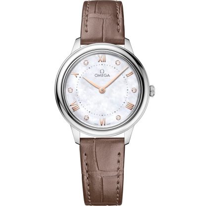 Omega De Ville Prestige 30 mm, aço em bracelete de pele 434.13.30.60.55.001