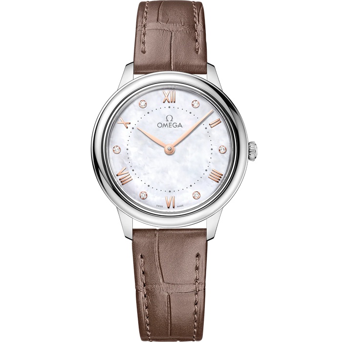 Omega De Ville Prestige 30 mm, aço em bracelete de pele 434.13.30.60.55.001