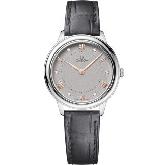 Omega De Ville Prestige 30 mm, aço em bracelete de pele 434.13.30.60.56.001