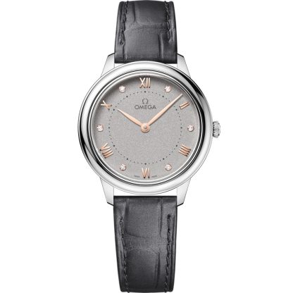 Omega De Ville Prestige 30 mm, aço em bracelete de pele 434.13.30.60.56.001