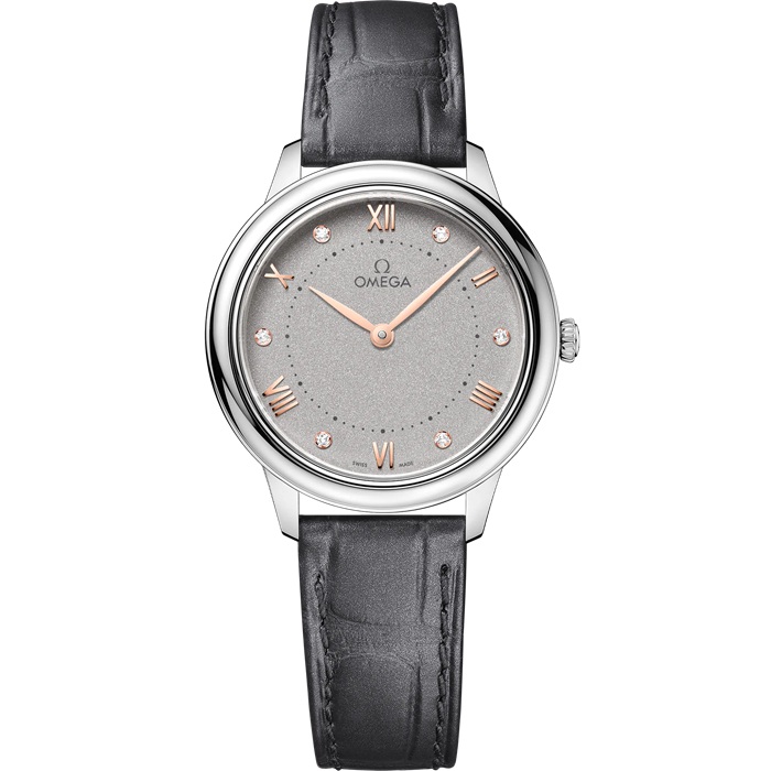 Omega De Ville Prestige 30 mm, aço em bracelete de pele 434.13.30.60.56.001