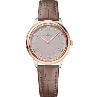 Omega De Ville Prestige 30 mm, aço - ouro Sedna™ em bracelete de pele 434.23.30.60.52.001