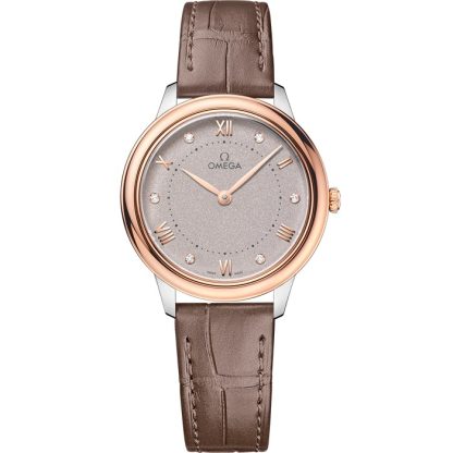 Omega De Ville Prestige 30 mm, aço - ouro Sedna™ em bracelete de pele 434.23.30.60.52.001