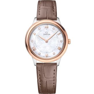 Omega De Ville Prestige 30 mm, aço - ouro Sedna™ em bracelete de pele 434.23.30.60.55.001