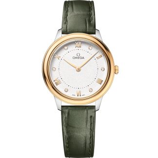 Omega De Ville Prestige 30 mm, aço - ouro amarelo em bracelete de pele 434.23.30.60.52.002