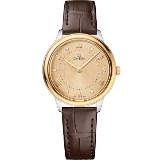 Omega De Ville Prestige 30 mm, aço - ouro amarelo em bracelete de pele 434.23.30.60.58.001