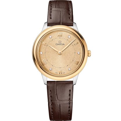 Omega De Ville Prestige 30 mm, aço - ouro amarelo em bracelete de pele 434.23.30.60.58.001