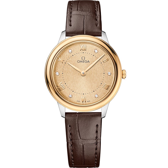 Omega De Ville Prestige 30 mm, aço - ouro amarelo em bracelete de pele 434.23.30.60.58.001