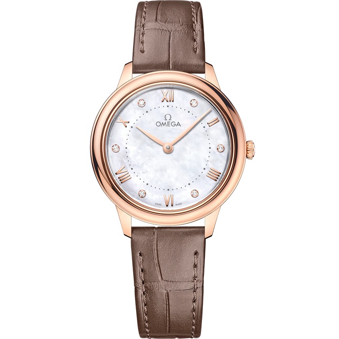 Omega De Ville Prestige 30 mm, ouro Sedna™ em bracelete de pele 434.53.30.60.55.001
