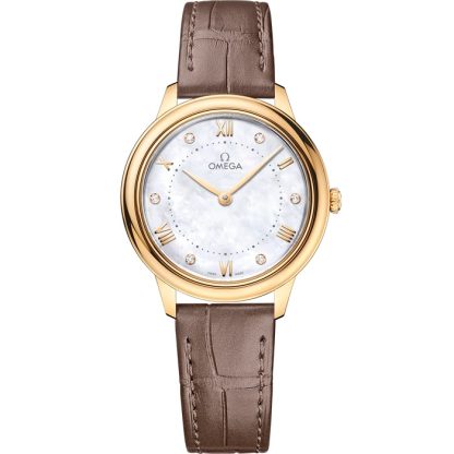 Omega De Ville Prestige 30 mm, ouro amarelo em bracelete de pele 434.53.30.60.55.002