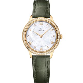 Omega De Ville Prestige 30 mm, ouro amarelo em bracelete de pele 434.58.30.60.55.002