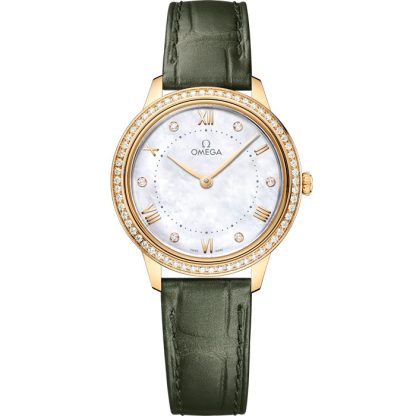 Omega De Ville Prestige 30 mm, ouro amarelo em bracelete de pele 434.58.30.60.55.002