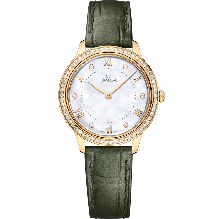 Omega De Ville Prestige 30 mm, ouro amarelo em bracelete de pele 434.58.30.60.55.002
