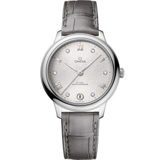 Omega De Ville Prestige 34 mm, aço em bracelete de pele 434.13.34.20.52.001
