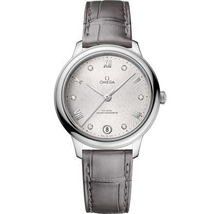 Omega De Ville Prestige 34 mm, aço em bracelete de pele 434.13.34.20.52.001