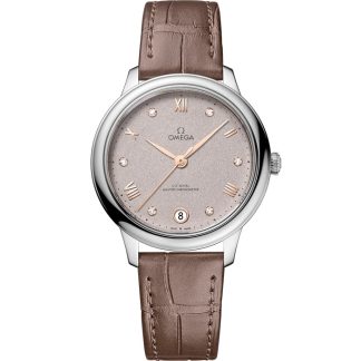 Omega De Ville Prestige 34 mm, aço em bracelete de pele 434.13.34.20.52.002
