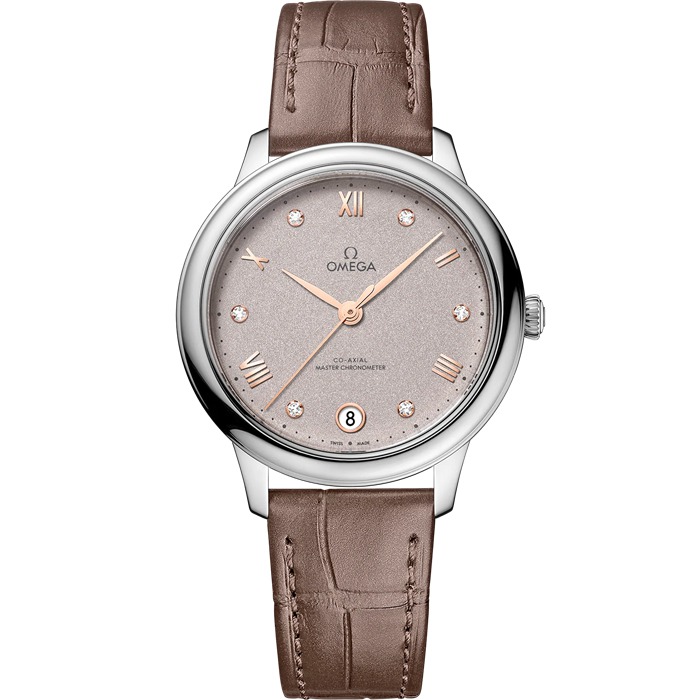 Omega De Ville Prestige 34 mm, aço em bracelete de pele 434.13.34.20.52.002