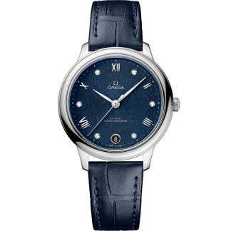 Omega De Ville Prestige 34 mm, aço em bracelete de pele 434.13.34.20.53.002