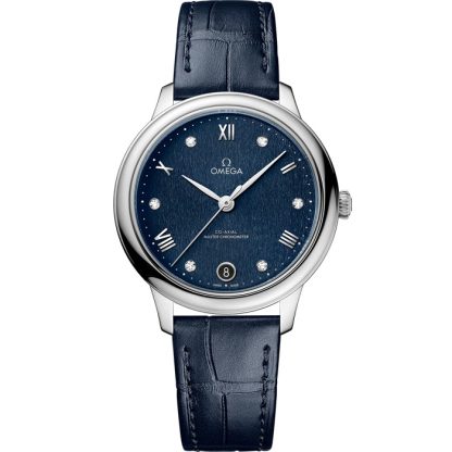 Omega De Ville Prestige 34 mm, aço em bracelete de pele 434.13.34.20.53.002
