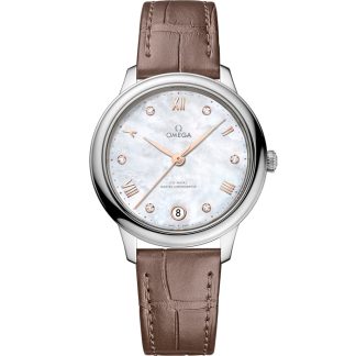 Omega De Ville Prestige 34 mm, aço em bracelete de pele 434.13.34.20.55.001