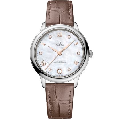 Omega De Ville Prestige 34 mm, aço em bracelete de pele 434.13.34.20.55.001