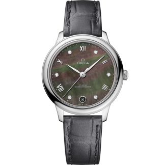 Omega De Ville Prestige 34 mm, aço em bracelete de pele 434.13.34.20.57.001