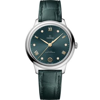 Omega De Ville Prestige 34 mm, aço em bracelete de pele 434.13.34.20.60.001