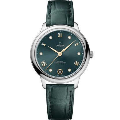 Omega De Ville Prestige 34 mm, aço em bracelete de pele 434.13.34.20.60.001